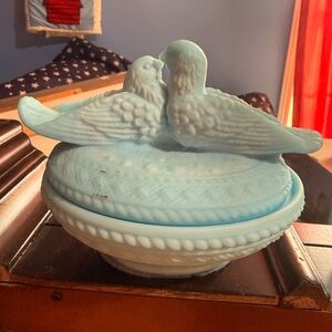 Vintage Fenton Blue Bird Decorative Container